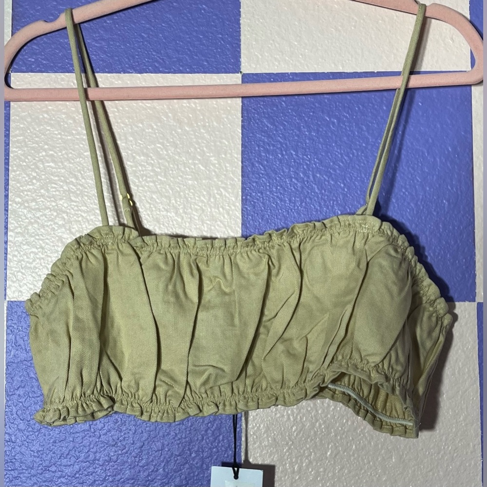 NWT WeWoreWhat x Revolve Scrunchie Bra Top Linen Blend in Wheat - Size XL - Picture 2 of 5